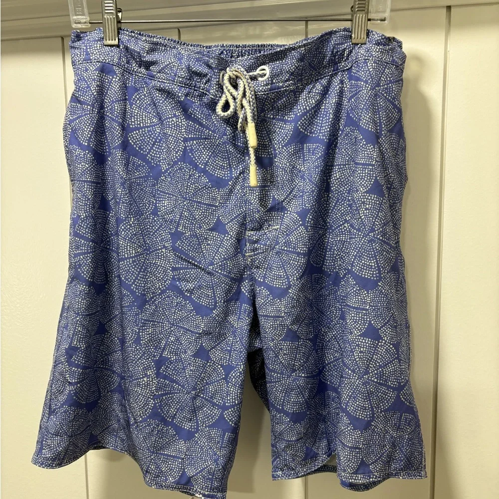 johnnie-O Blue and White Paisley Swim Trunks